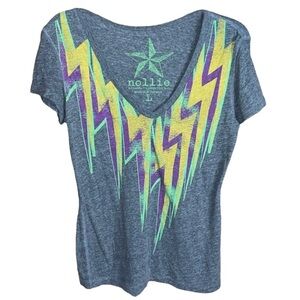 Nollie Vintage Y2K Women’s Lightning Bolt Graphic V-Neck Tee | Size L